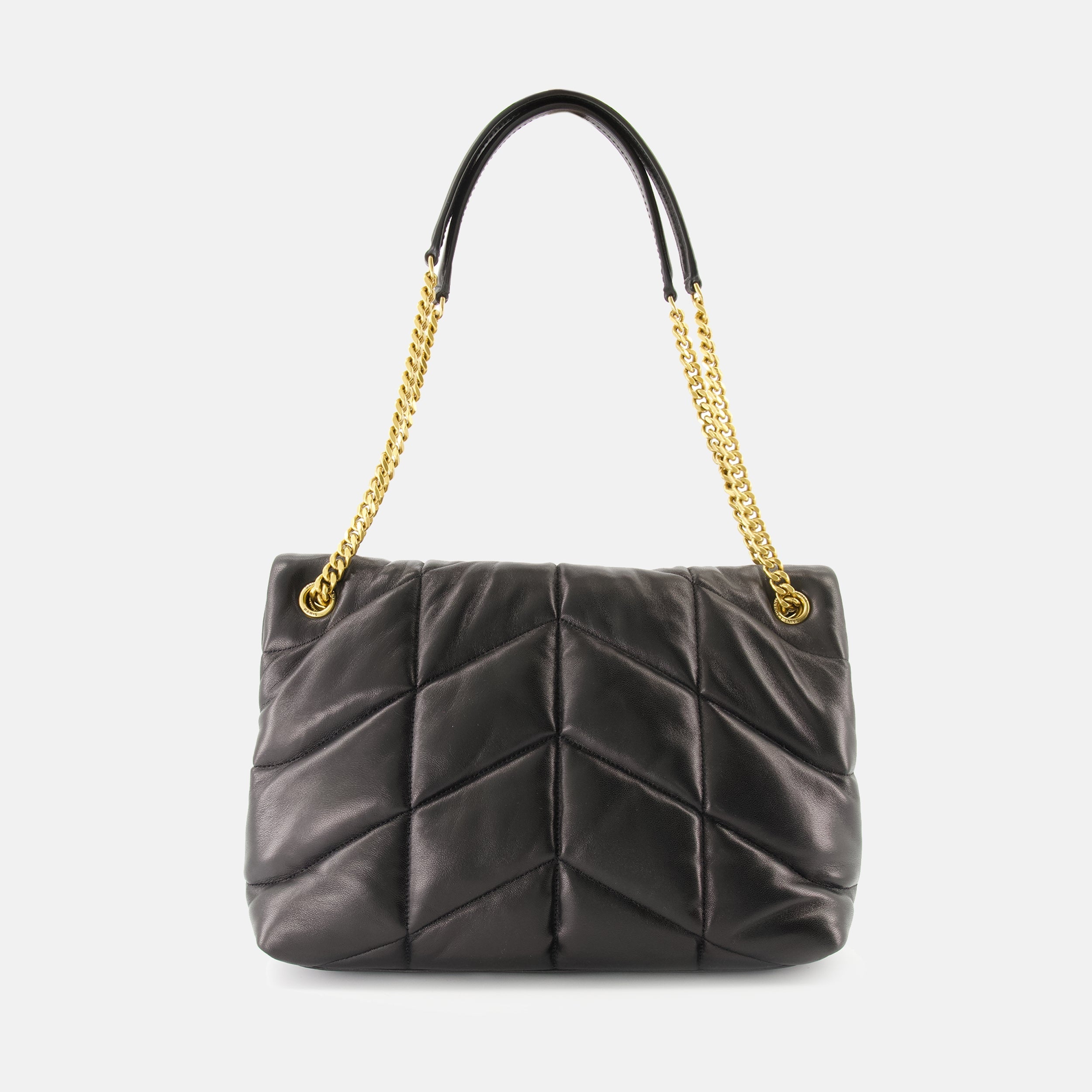 Puffer Medium bag, black leather bag, Saint Laurent handbag, quilted design bag, luxury accessory