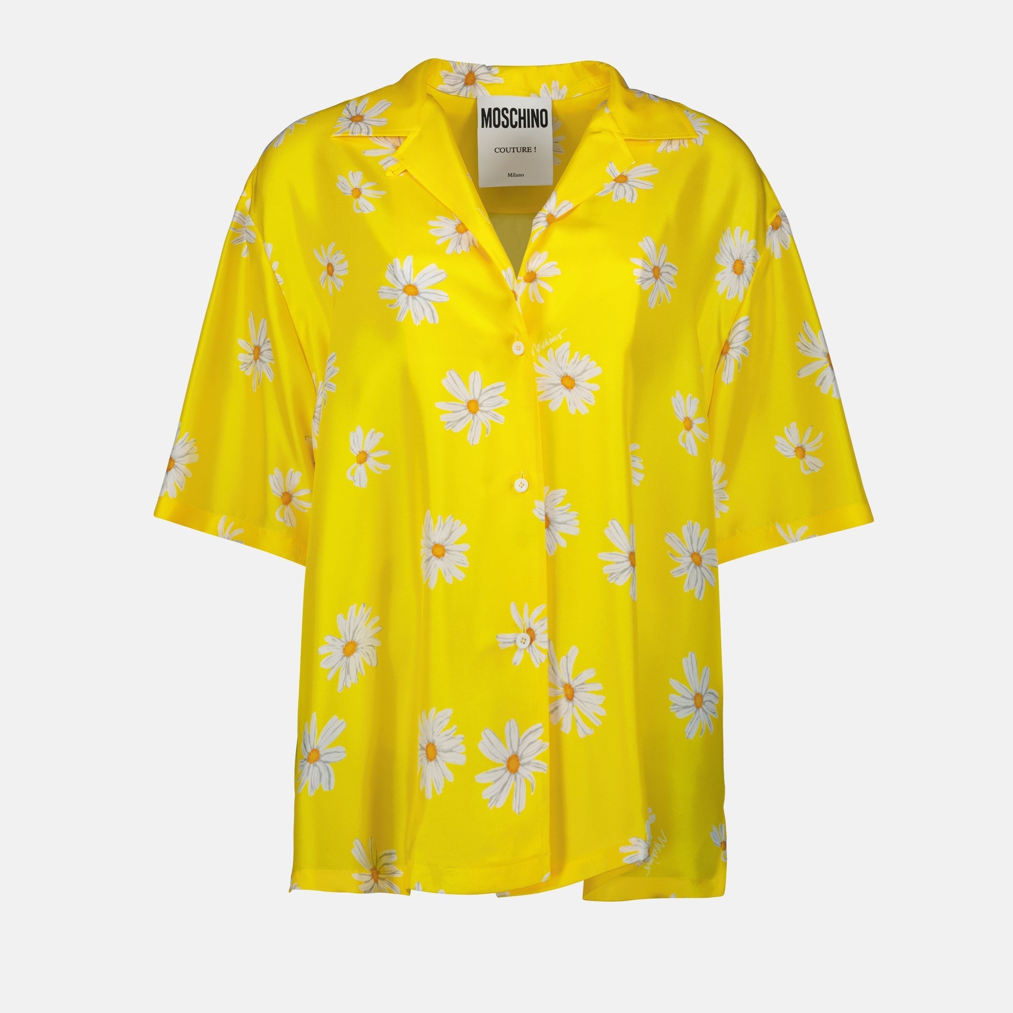 silk shirt, Moschino daisy print, oversized shirt, women's fashion, Spring 2025 collection