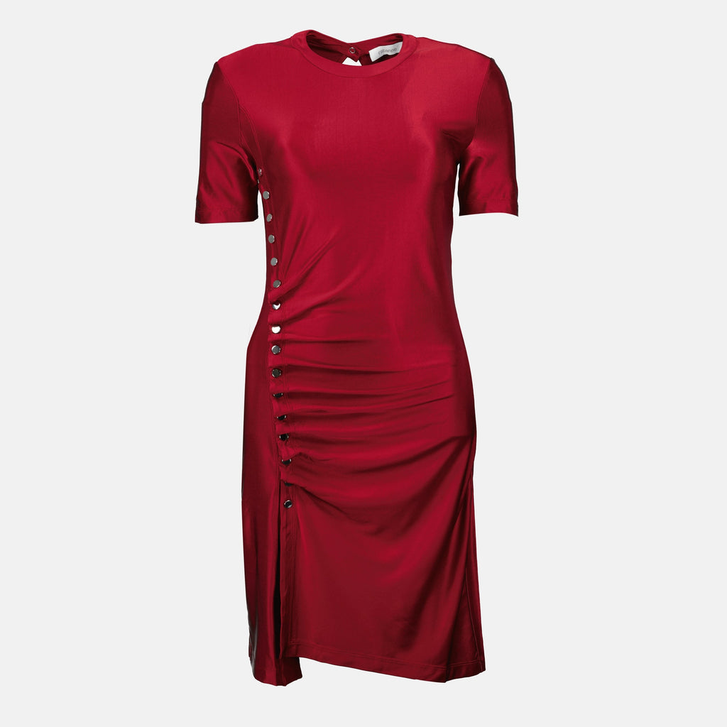 draped dress, red midi dress, Rabanne dress, Autumn-Winter 2025, viscose elastane dress