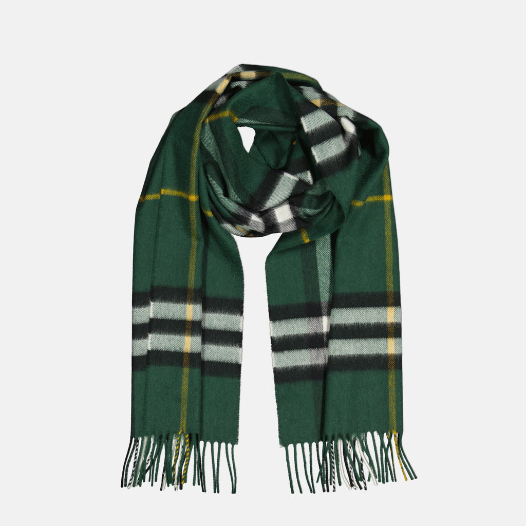 Burberry scarf, cashmere scarf, green check scarf, fringed edges scarf, autumn winter collection