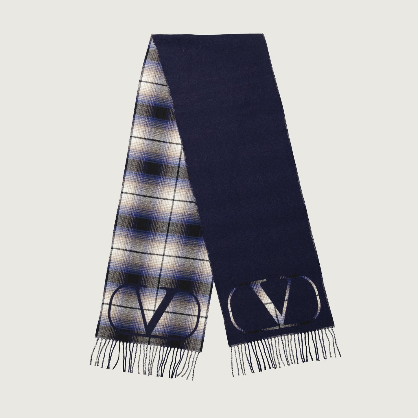 Plaid wool scarf, designer winter scarf, Valentino scarf, two-tone scarf, signature logo scarf