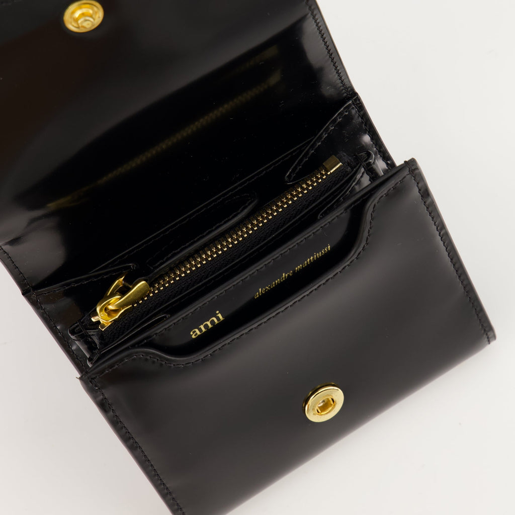 Ami Paris wallet, black leather wallet, unisex wallet, grainy cowhide wallet, Paris black wallet
