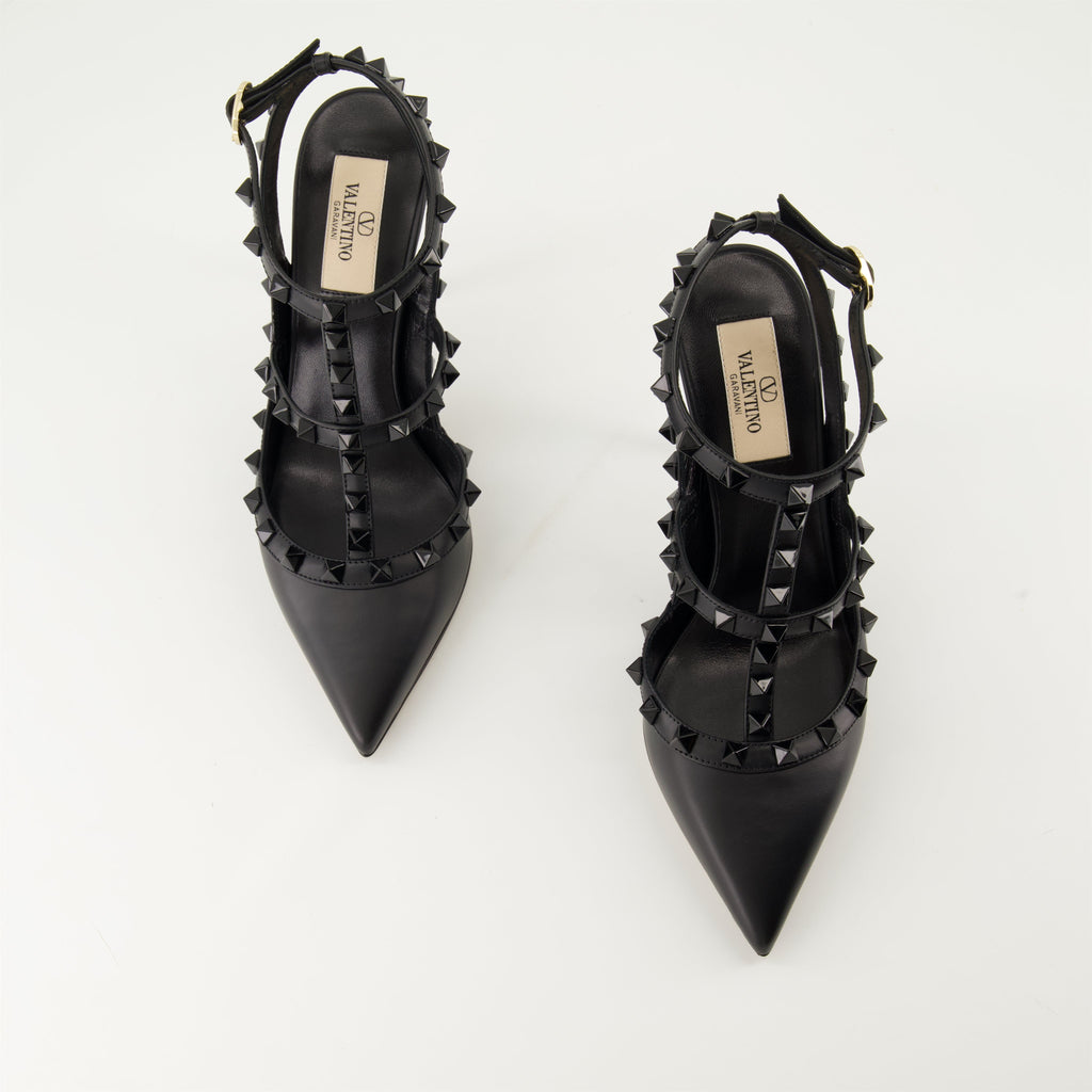 Black leather heels, Rockstud, Valentino Garavani, luxury footwear, boutique high-end