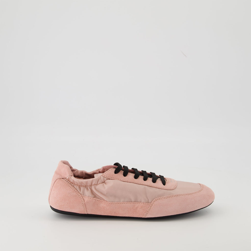 Prada sneakers, pink sneakers, Re-nylon shoes, designer footwear, suede leather sneakers
