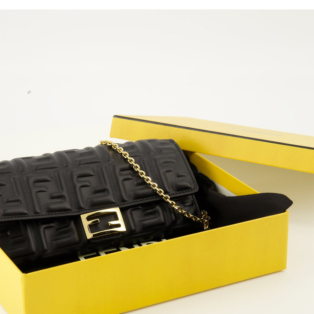 Fendi wallet, chain wallet, embossed leather wallet, designer accessories, elegant wallet
