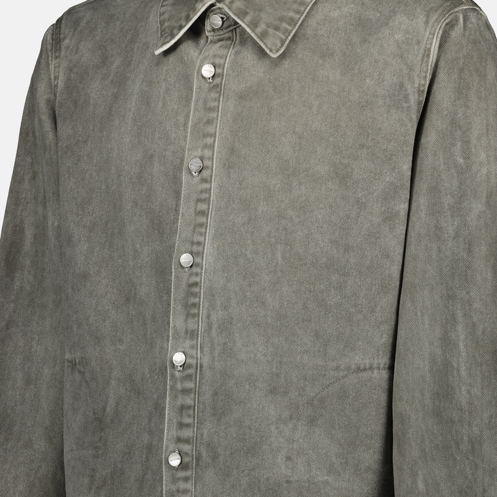 grey denim shirt, men's shirt, classic collar shirt, fashion essential, stylish casual wear