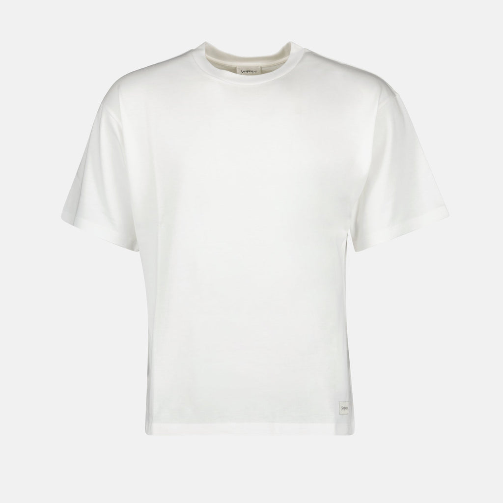 Image of White Cotton Jersey T-shirt by Saint Laurent for Men - Season Autumn-Winter 2024 - Front View