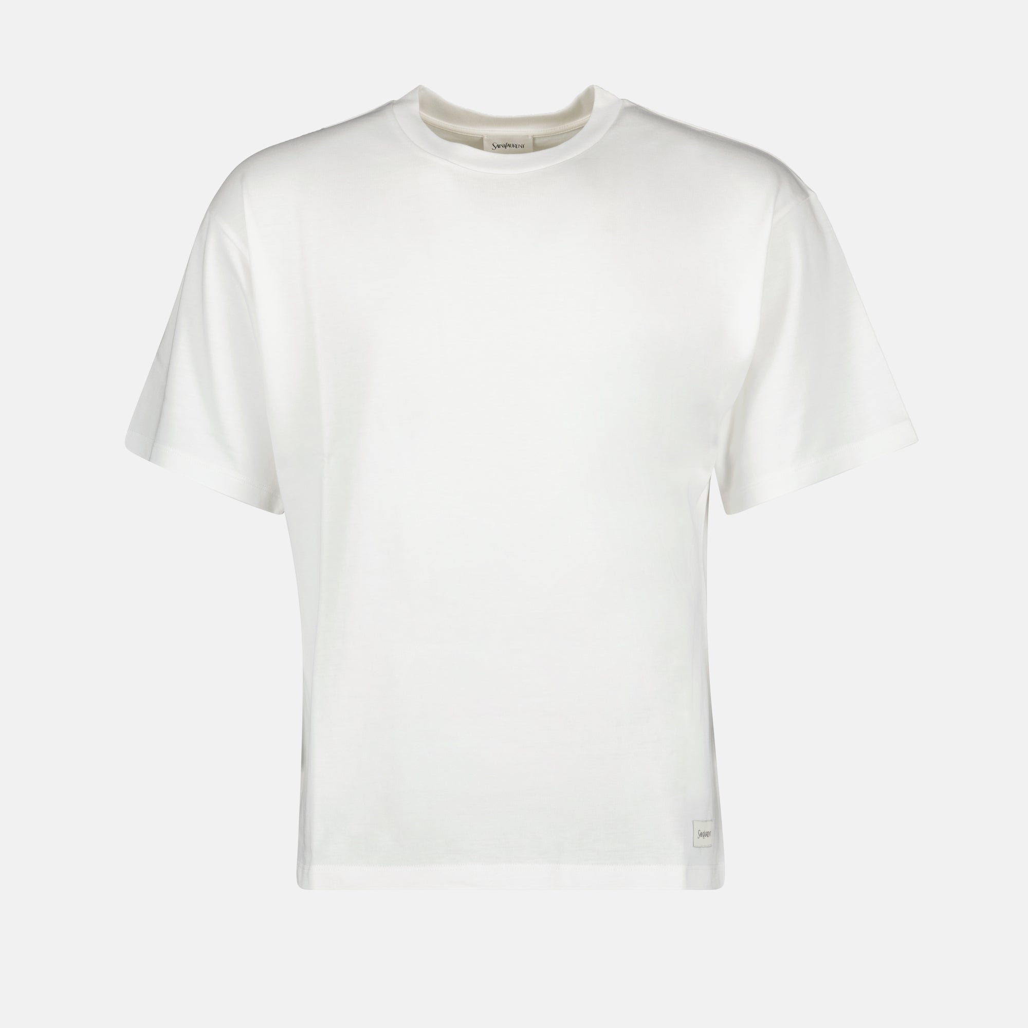 Image of White Cotton Jersey T-shirt by Saint Laurent for Men - Season Autumn-Winter 2024 - Front View