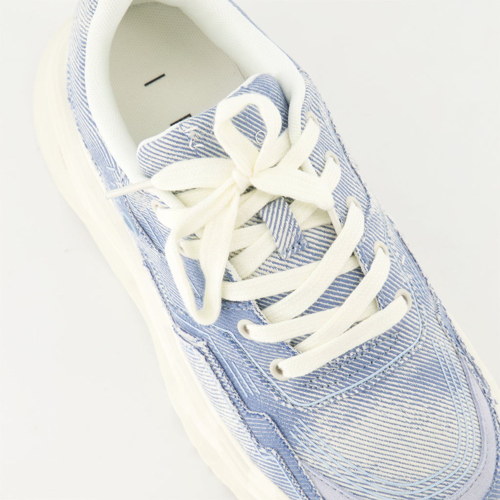 denim sneakers, Iro Wave, chunky sole shoes, casual sneakers, blue denim footwear