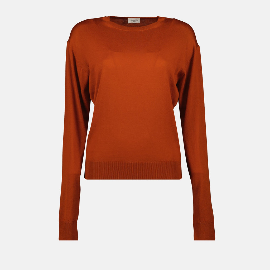 Image of Orange Wool and Cashmere Sweater by Saint Laurent for Women - Season Autumn-Winter 2025 - Front View