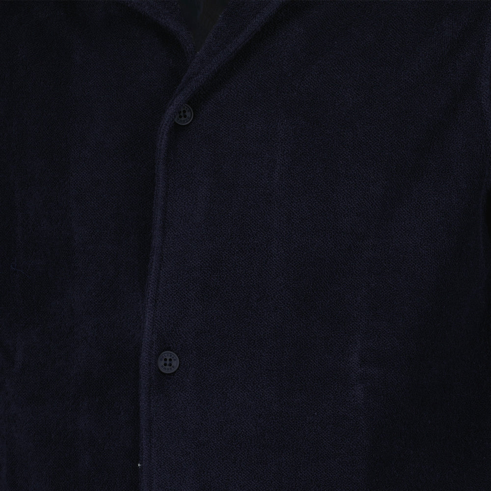 Terry cotton shirt, Orlebar Brown shirt, luxury fashion, navy shirt, organic fabric