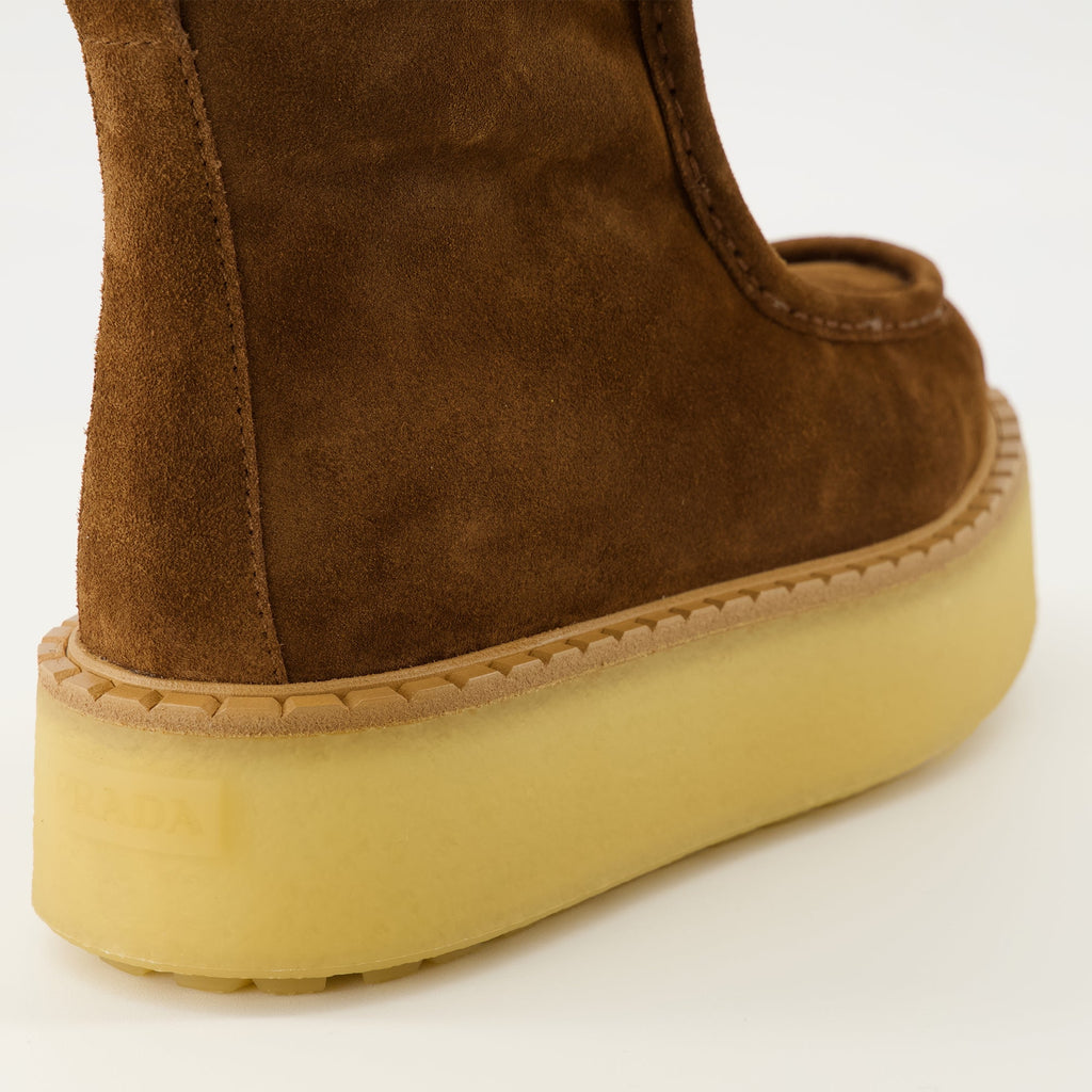 Prada, brown ankle boots, suede footwear, ladies boots, Autumn-Winter collection