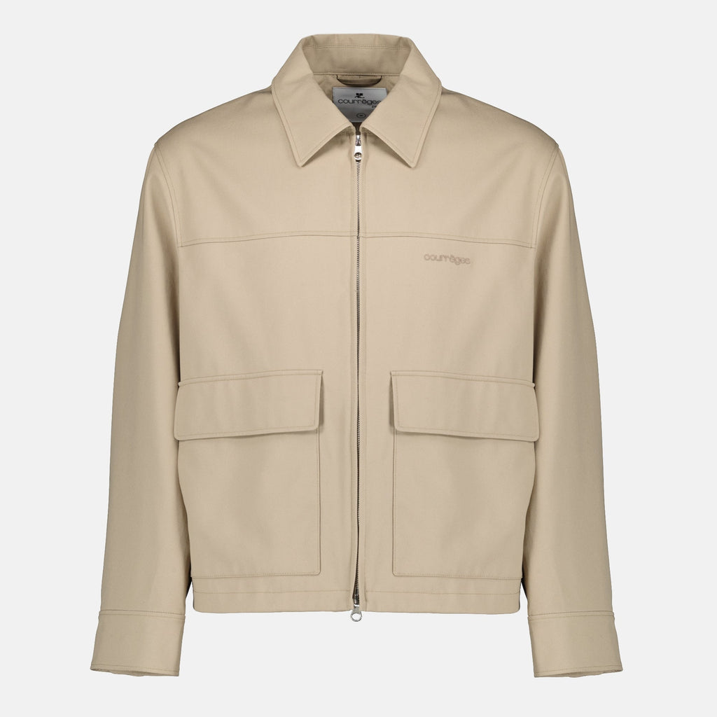 Imagen de chaqueta beige con cremallera de Courrèges para hombres - Temporada Primavera-Verano 2026 - Vista frontal