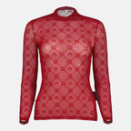 Image of Red Mesh Monogram Top by Marine Serre for Women - Season Autumn-Winter 2025 - Front View