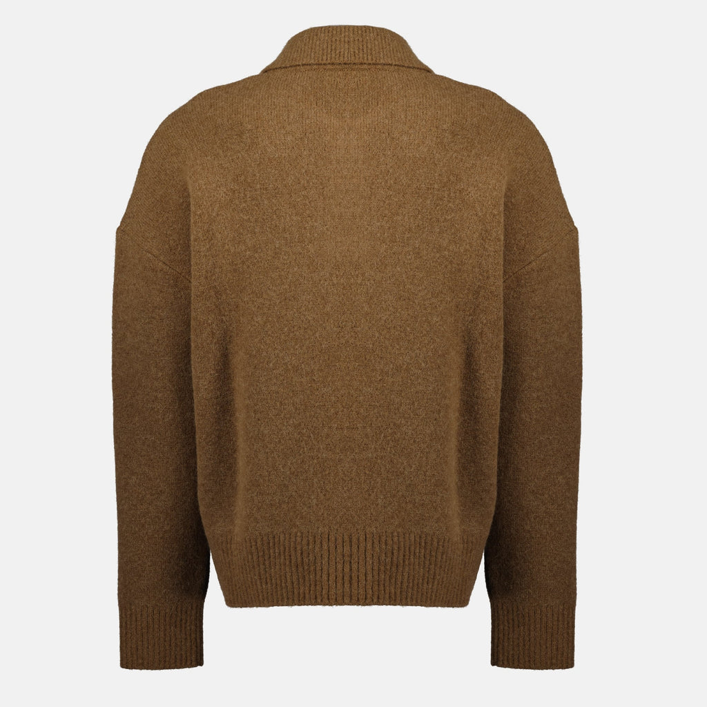 AMI Paris polo, brown alpaca polo, long sleeve polo, versatile sweater, unisex fashion piece