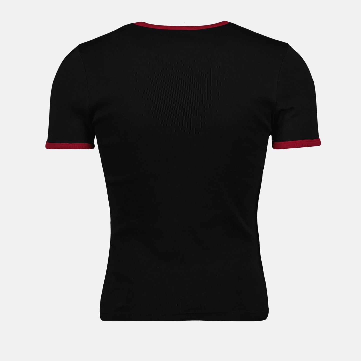 black t-shirt, red details, everyday wear, embroidered logo, slim fit