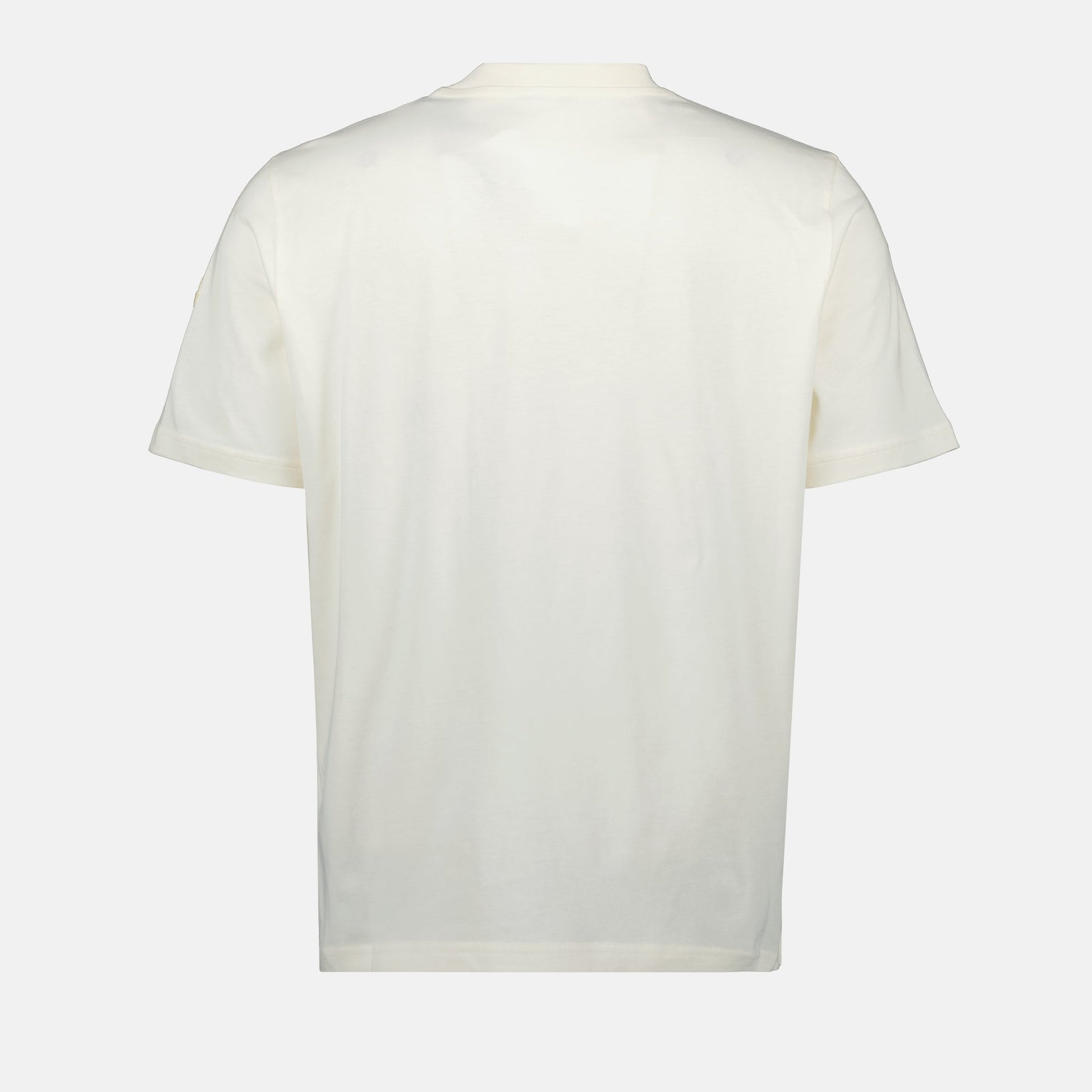 Moncler T-shirt, embroidered logo shirt, white cotton T-shirt, Spring Summer 2025 collection, men's fashion