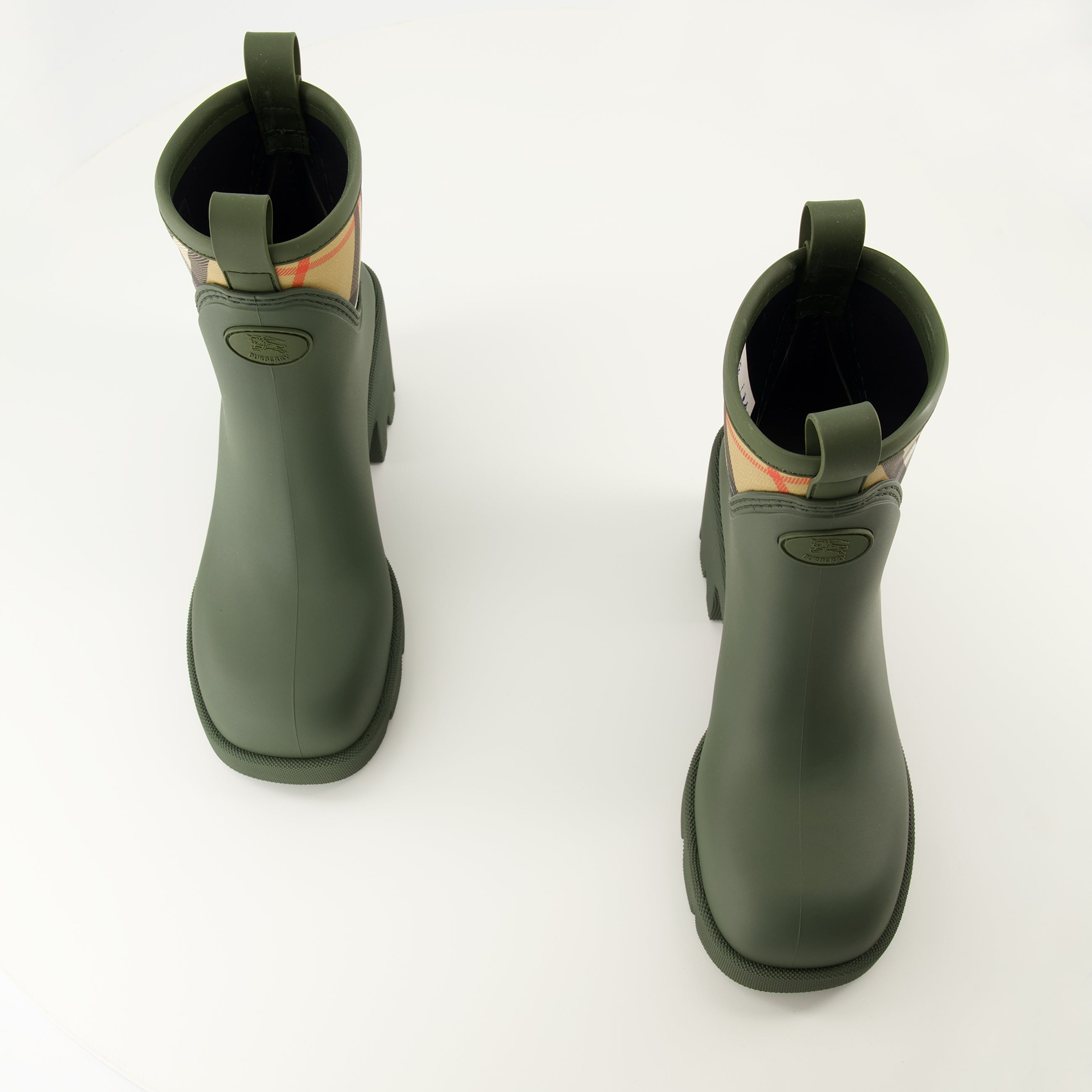 Burberry ankle boots, rubber boots, Marsh boots, green boots, fashion footwear