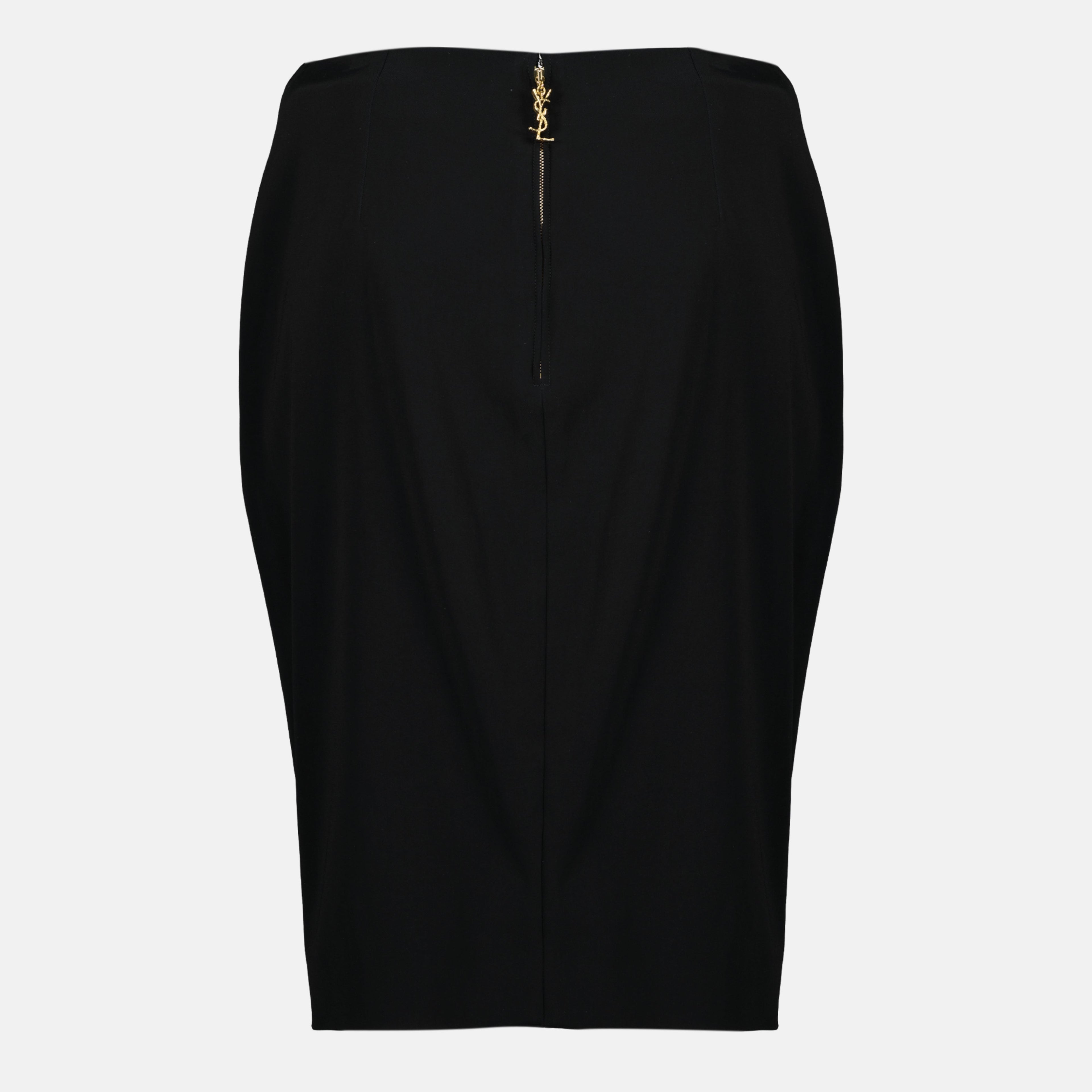 Saint Laurent Cassandre skirt, pencil skirt, black skirt, viscose skirt, designer women's clothing