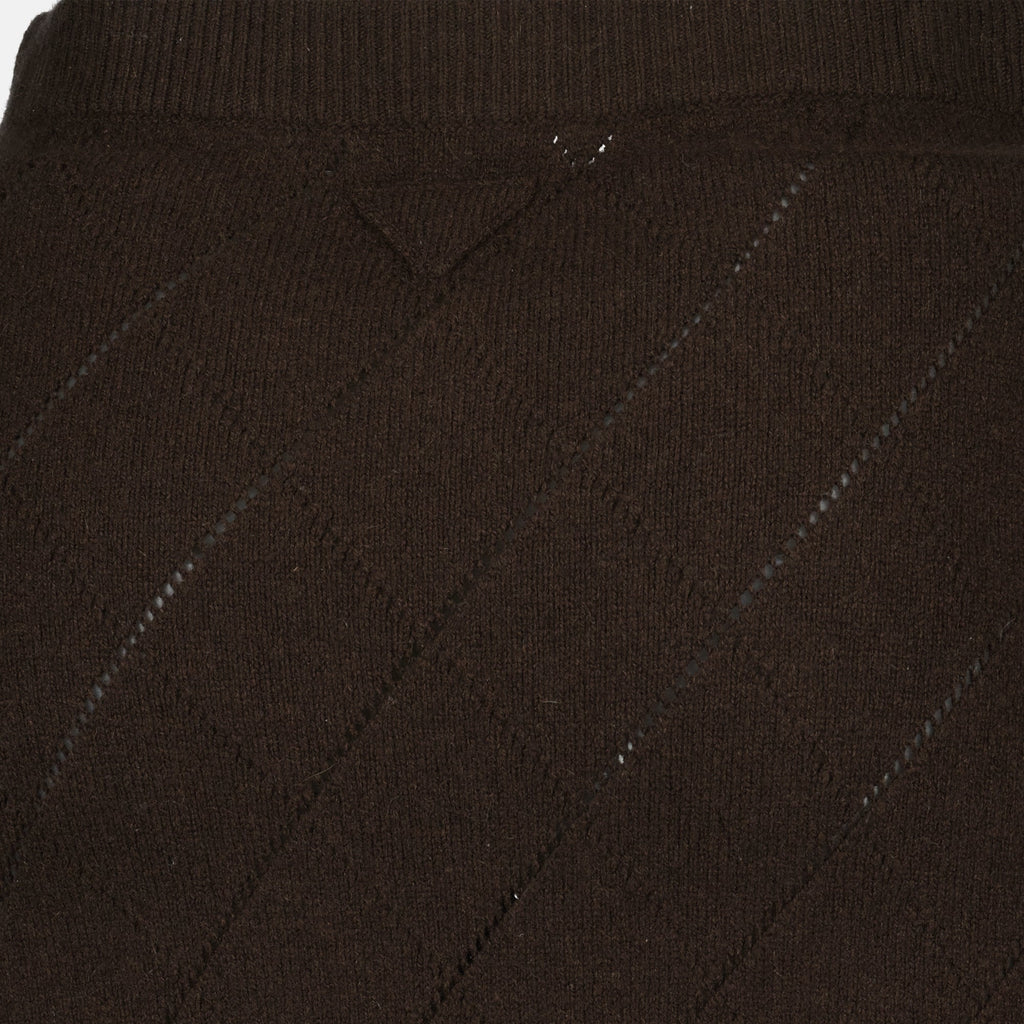 Prada skirt, brown wool skirt, ribbed edge skirt, Fall-Winter 2025 collection, elegant skirt