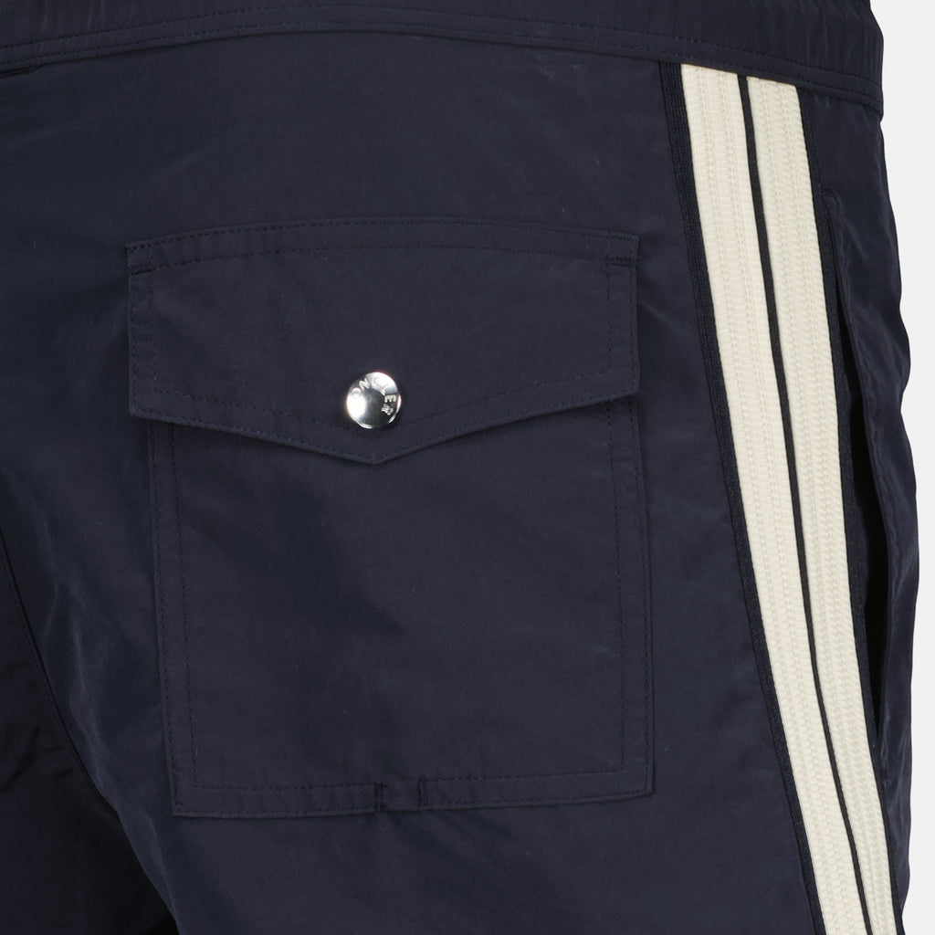 navy swim shorts, Moncler swimwear, men's swim shorts, summer fashion, high-quality nylon shorts