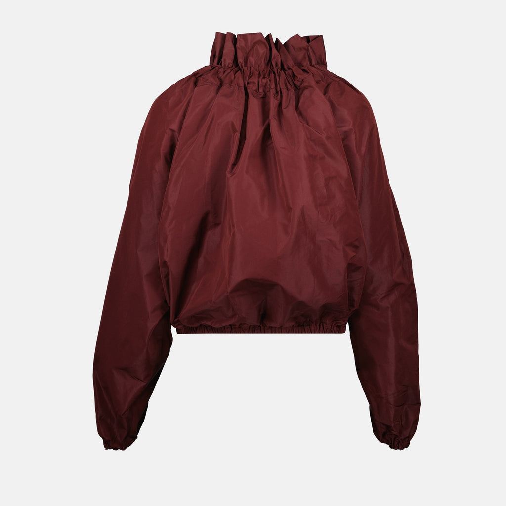 bordeaux blouse, Patou, lavallière collar, puffed sleeves, recycled polyester