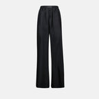 Image of Black Silk Pants with Elastic Waist by Mm6 for Women - Season Spring-Summer 2025 - Front View