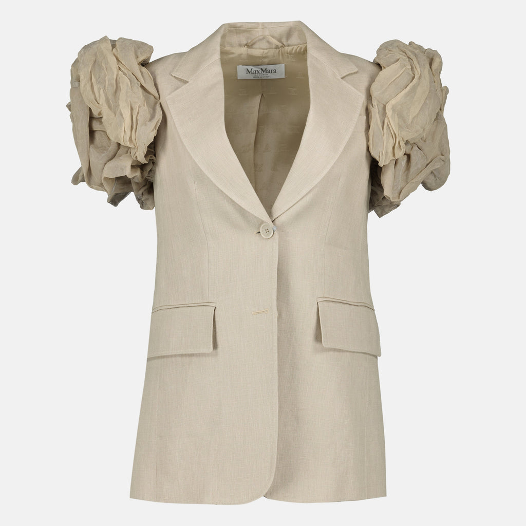 Imagen de un chaleco de lino beige con volantes de Max Mara para mujeres - Temporada Primavera-Verano 2026 - Vista frontal