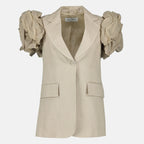 Image of Beige Linen Vest with Ruffles by Max Mara for Women - Season Spring-Summer 2026 - Front View