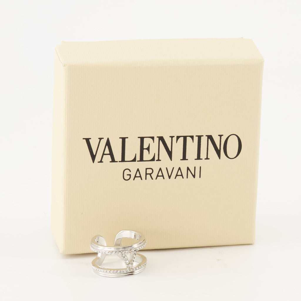Ovalette Ring, Valentino Garavani, VLogo Signature, Swarovski Crystals, Rhodium Finish