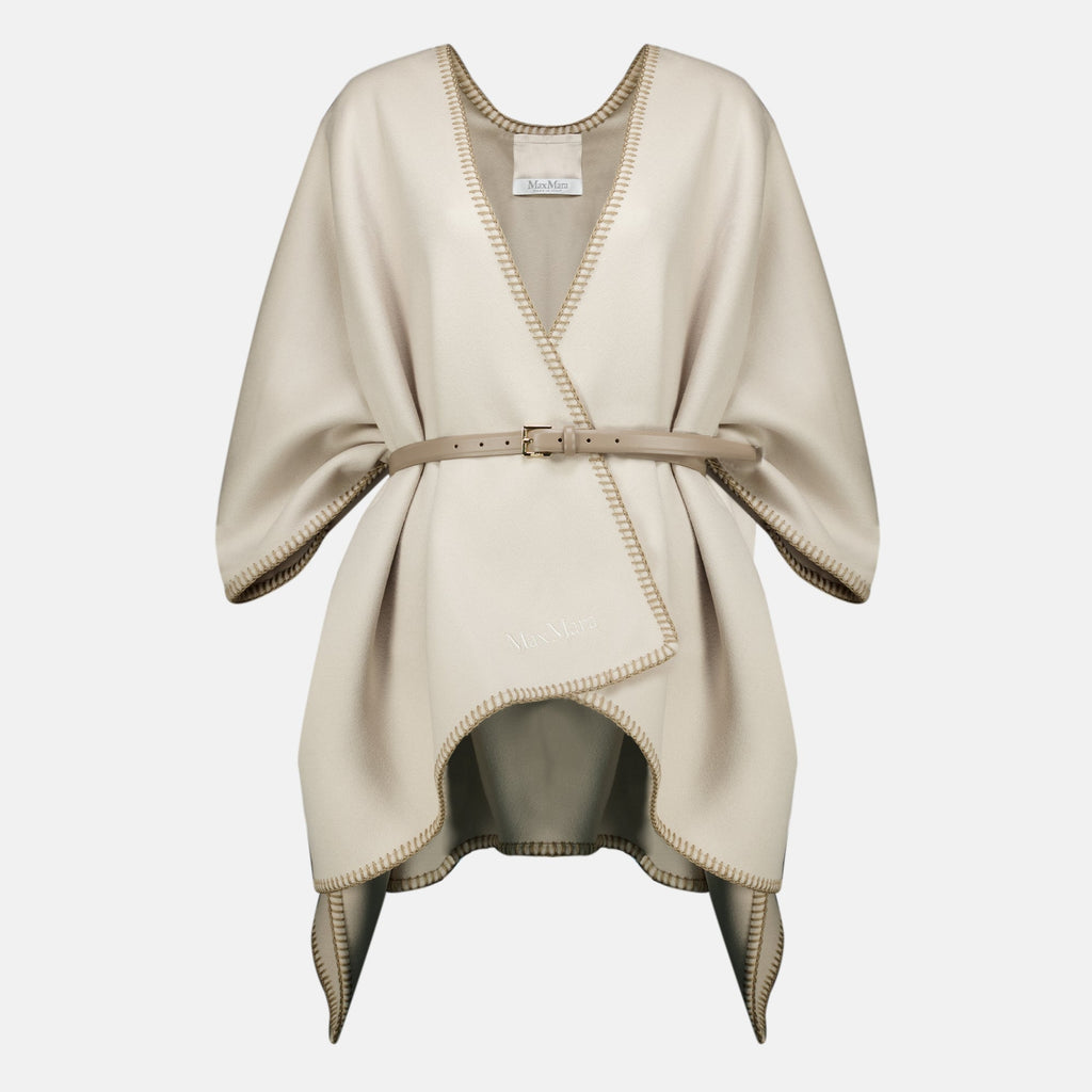 Beige ullkappe med belte
