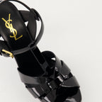 Saint Laurent heels, Tribute heels, black patent leather shoes, elegant footwear, designer shoes