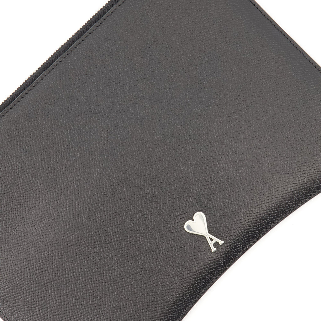 AMI Paris, Pochette, black leather pouch, unisex accessory, high-quality leather