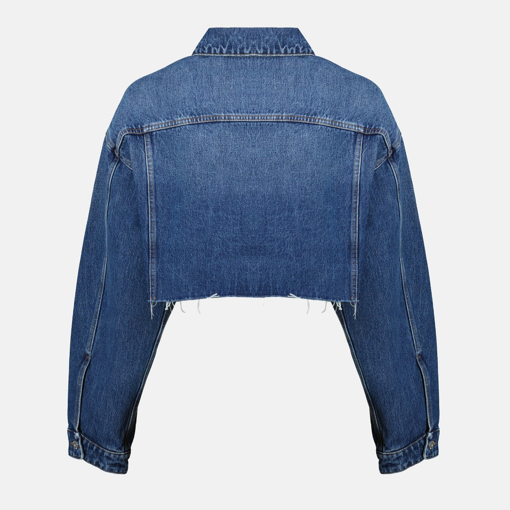 Image d'une veste en jean courte de Miu Miu pour femmes - Saison Printemps-Été 2026 - Vue de dos