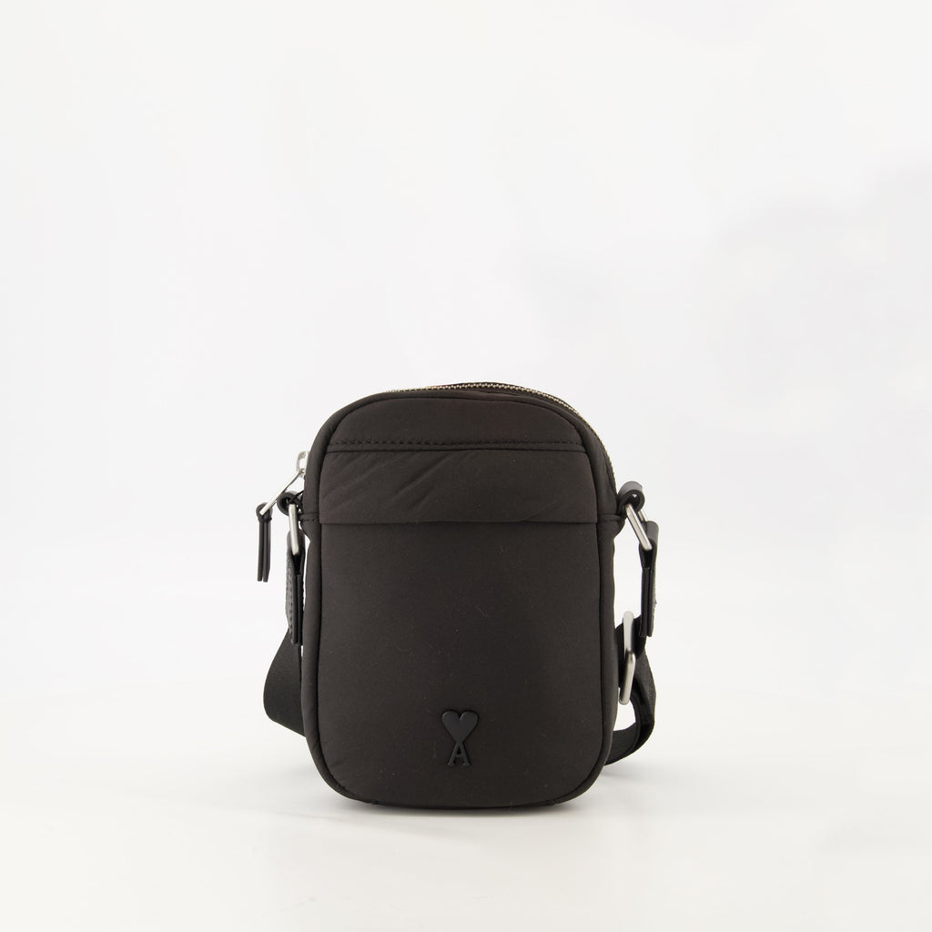 crossbody bag, Ami de Coeur, black nylon bag, unisex accessory, water-repellent bag