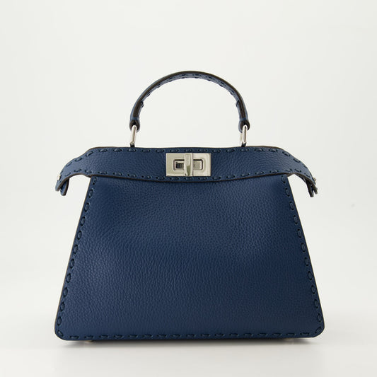 Fendi Peekaboo, Blue Leather Bag, Calfskin Bag, Adjustable Strap Bag, Autumn-Winter Collection