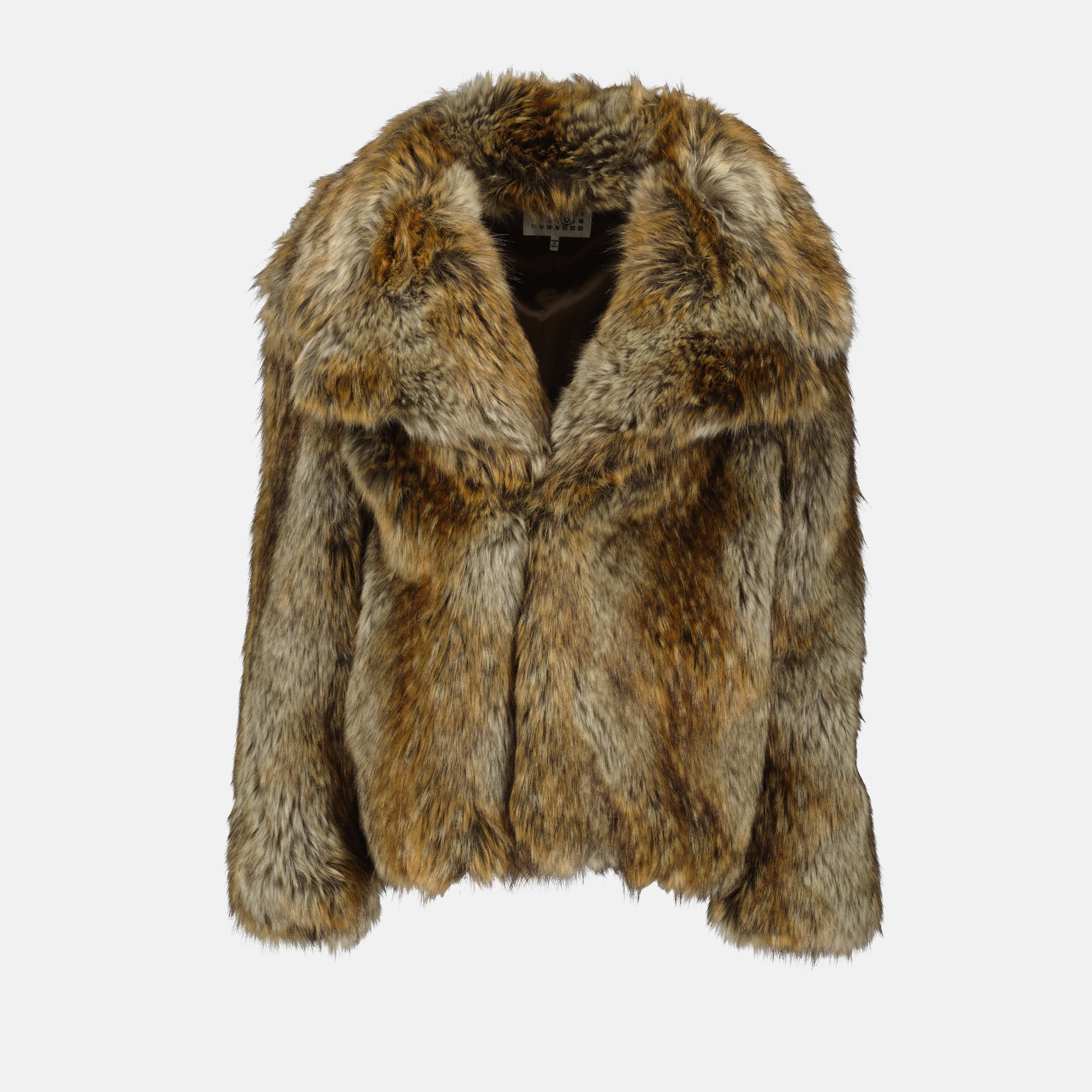 faux fur jacket, Mm6 outerwear, brown jacket, fall winter collection, acrylic coat