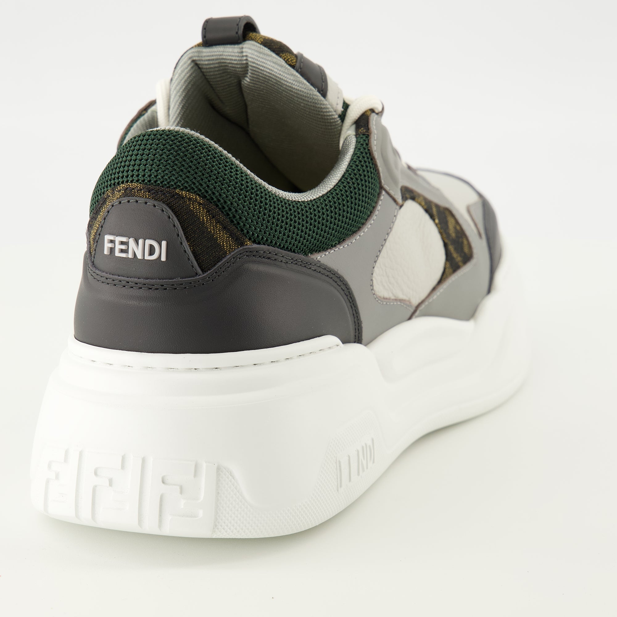 Fendi sneakers, calf leather shoes, Fall-Winter 2025, gray and green sneakers, men's footwear