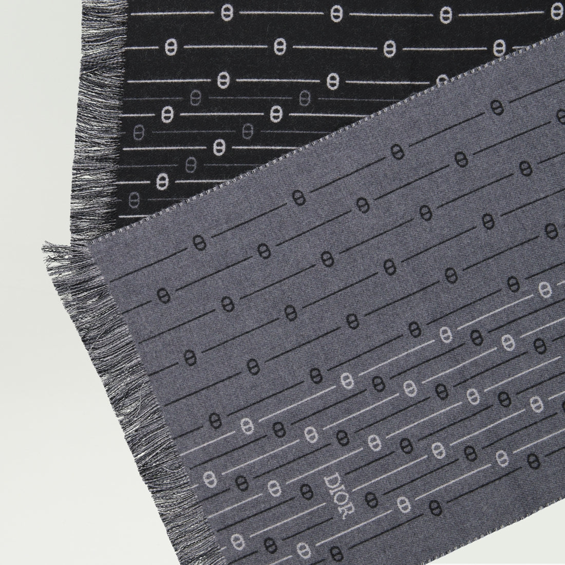 wool scarf, embroidered logo, Dior, fringed edges, men's accessories