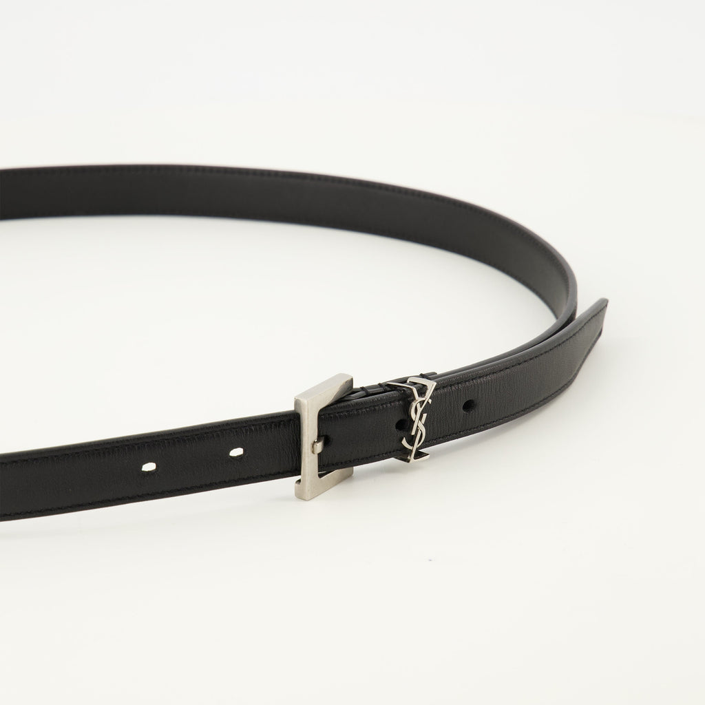 Saint Laurent belt, black leather accessory, adjustable belt, luxury belts, designer accessories