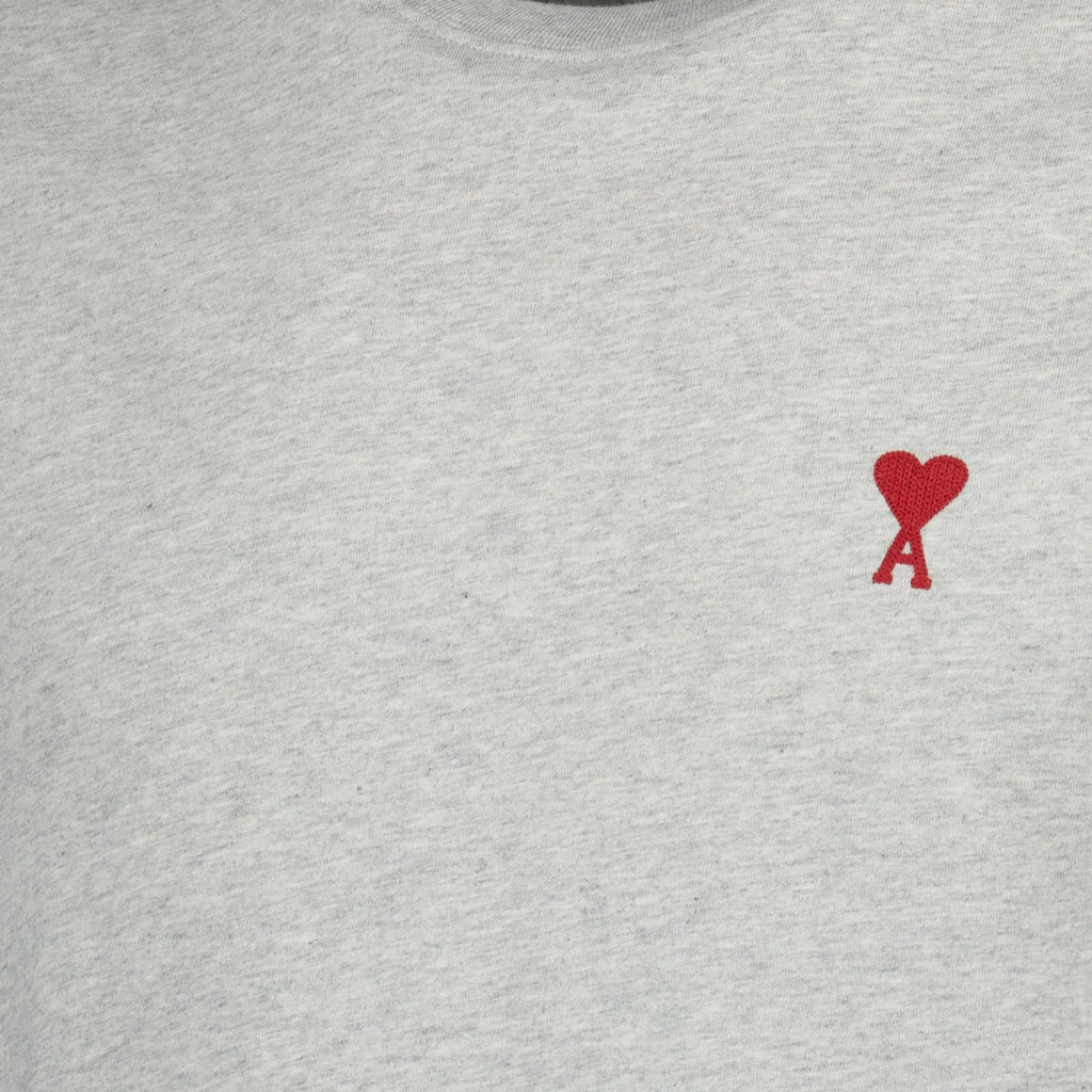 grey T-shirt, Ami Paris, red heart logo, unisex apparel, cotton t-shirt