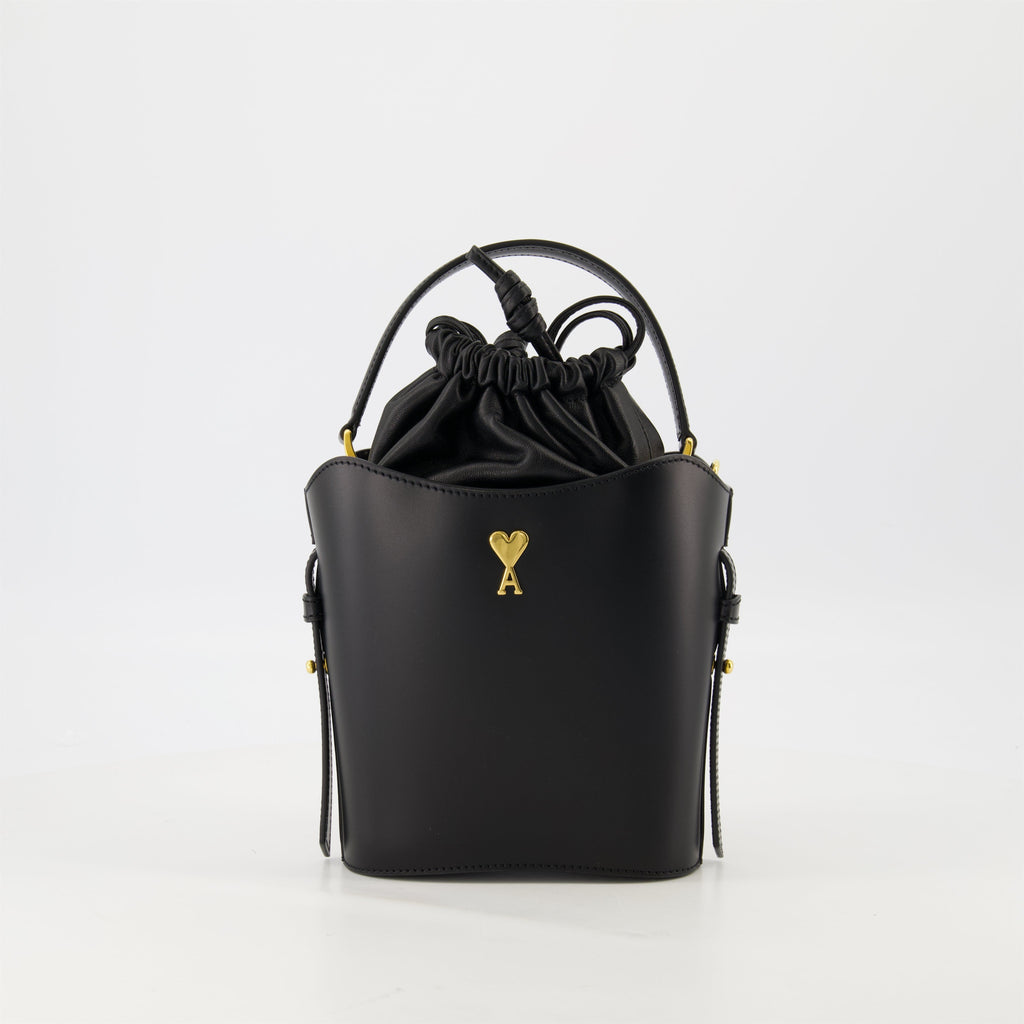 Mini Bucket Bag, AMI Paris, black leather bag, luxury accessories, crossbody bag