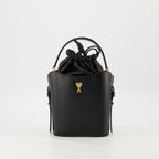Mini Bucket Bag, AMI Paris, black leather bag, luxury accessories, crossbody bag
