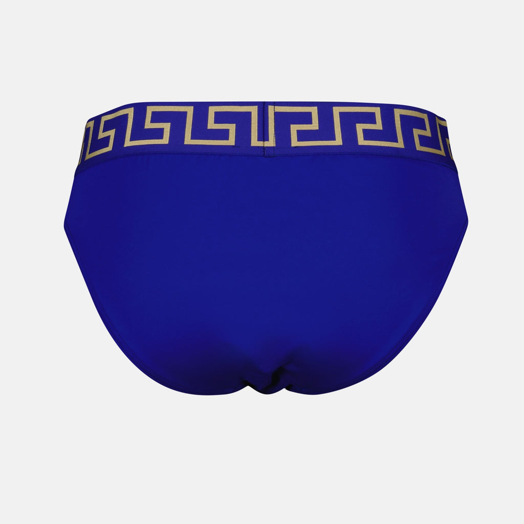 Medusa Greca Swim Briefs, Navy Blue Swimwear, Versace Swim, Luxury Men's Swim, Designer Swimwear