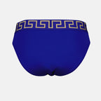 Image of Medusa Greca Navy Swim Briefs by Versace for Men - Season Autumn-Winter 2024 - Back View