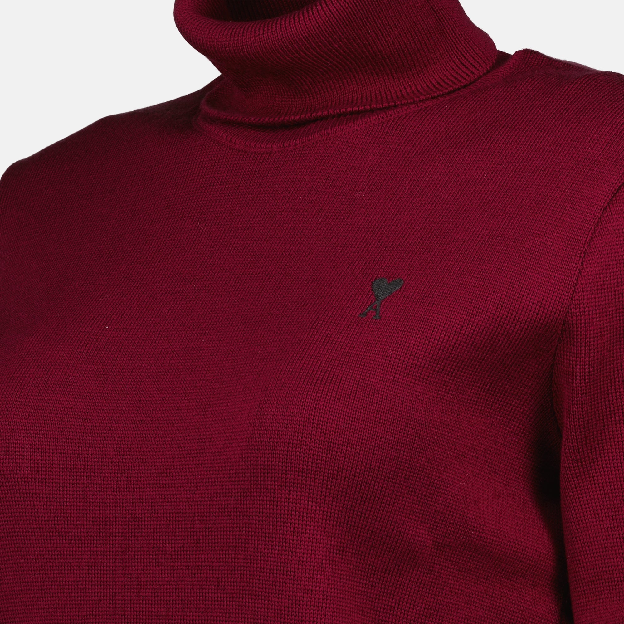 Ami de coeur pullover, AMI Paris sweater, bordeaux wool pullover, fall winter collection, cozy roll neck sweater