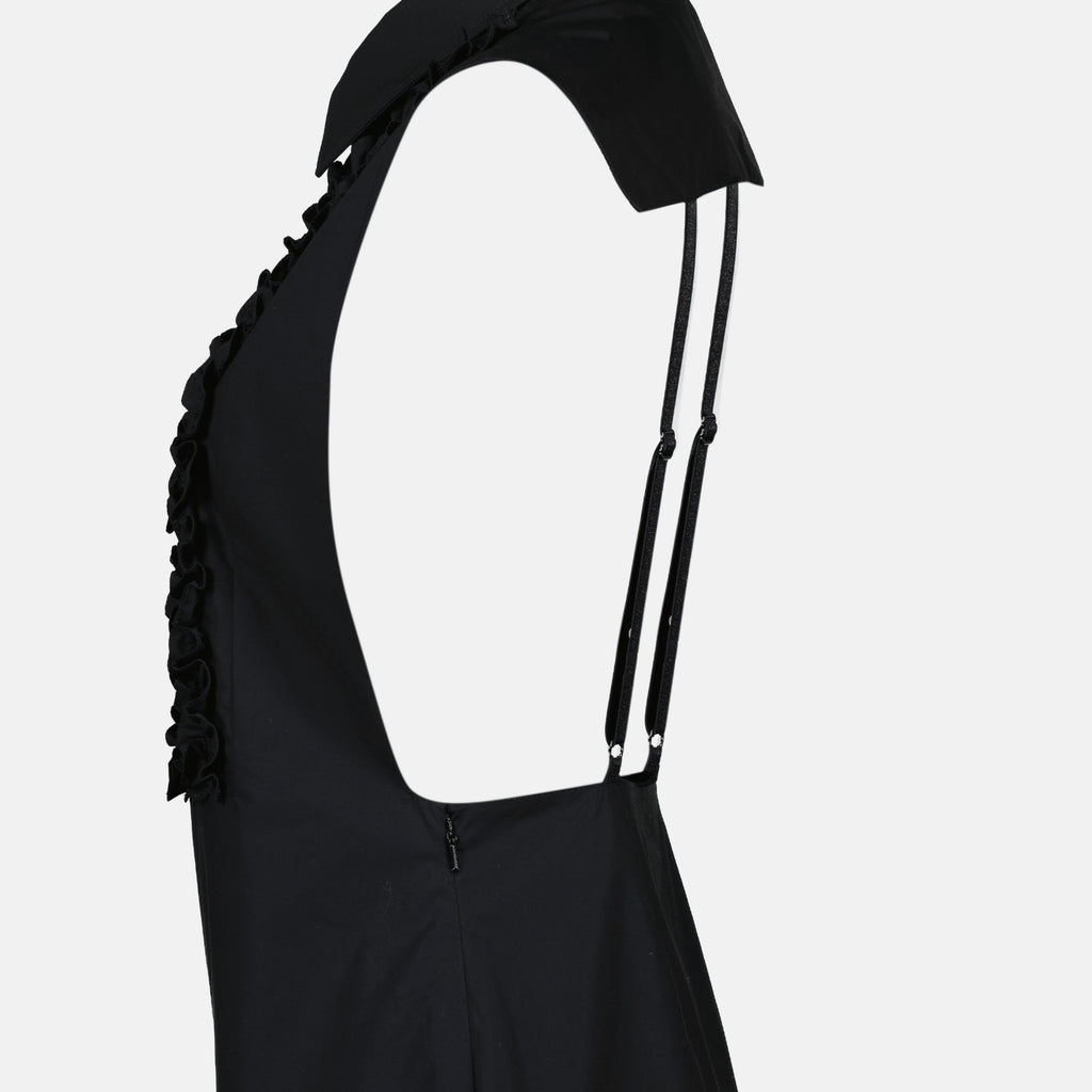 black poplin dress, Moschino dress, ruffled dress, adjustable straps, mini dress