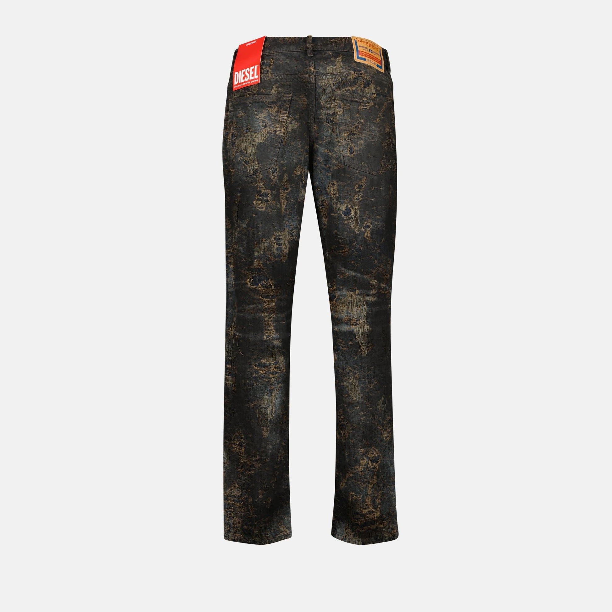 straight leg jeans, distressed denim, five-pocket design, embroidered detailing, black denim