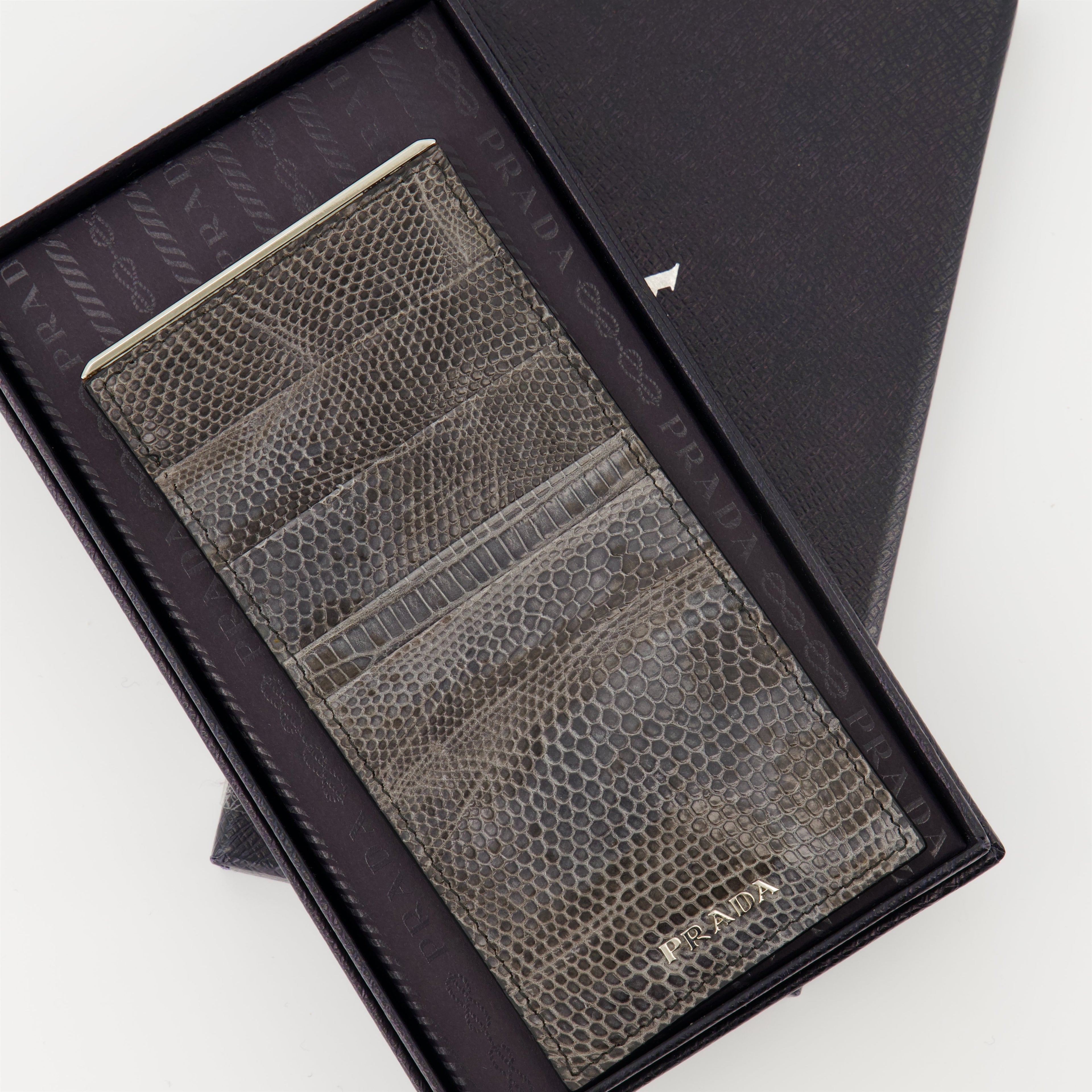 crocodile leather cardholder, grey cardholder, men's accessories, Prada cardholder, luxury leather wallet