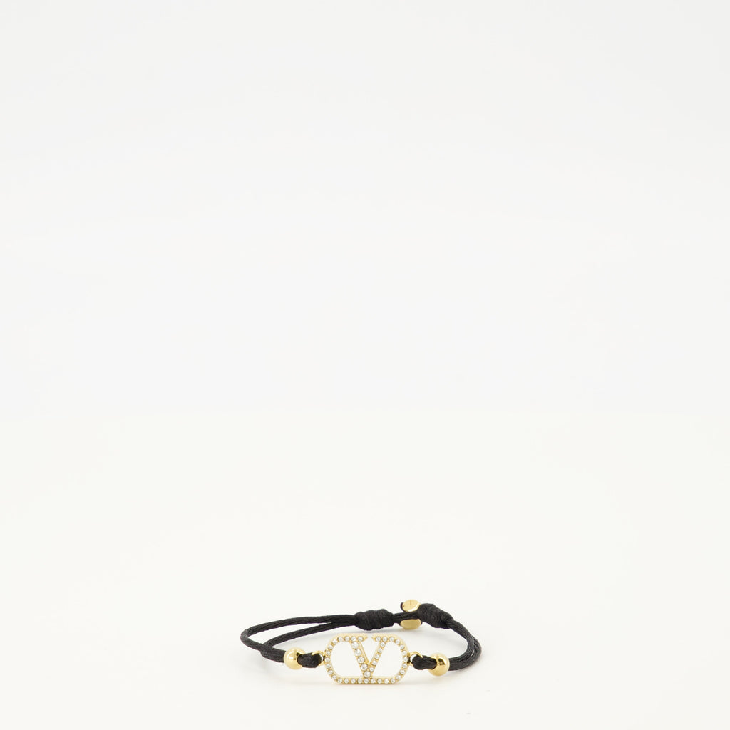 Vlogo Bracelet in Black Cotton and Swarovski